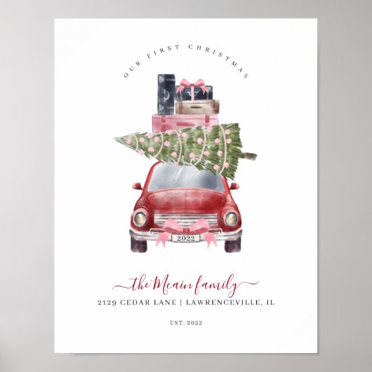 Eerste Kerstmis Nieuwe Home Retro Red Kaart Keepom Poster (Voorkant)