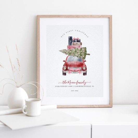 Eerste Kerstmis Nieuwe Home Retro Red Kaart Keepom Poster