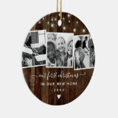 Eerste Kerstmis Nieuwe Home Rustic Wood Foto Colla Keramisch Ornament (Rechts)