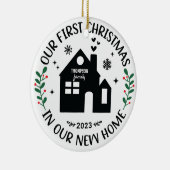 Eerste Kerstmis Nieuwe Huis Familienaam Keramisch Ornament (Rechts)