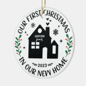 Eerste Kerstmis Nieuwe Huis Familienaam Keramisch Ornament (Links)