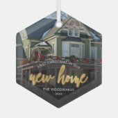 Eerste Kerstmis Nieuwe Huis Gouden Script Foto Glas Ornament (Voorkant)