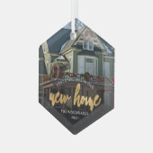 Eerste Kerstmis Nieuwe Huis Gouden Script Foto Glas Ornament (Voorkant links)