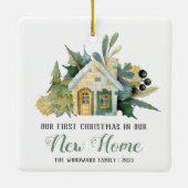 Eerste Kerstmis Nieuwe Huis Waterverf Groen Keramisch Ornament (Achterkant)