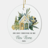 Eerste Kerstmis Nieuwe Huis Waterverf Groen Keramisch Ornament (Links)