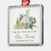 Eerste Kerstmis Nieuwe Huis Waterverf Groen Metalen Ornament (Links)