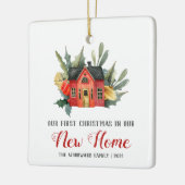 Eerste Kerstmis Nieuwe Huis Waterverf Rood Keramisch Ornament (Links)