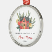 Eerste Kerstmis Nieuwe Huis Waterverf Rood Metalen Ornament (Links)