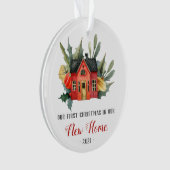 Eerste Kerstmis Nieuwe Huis Waterverf Rood Ornament (voorkant)