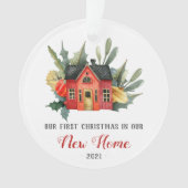 Eerste Kerstmis Nieuwe Huis Waterverf Rood Ornament (voorkant)