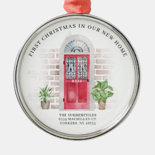 Eerste Kerstmis Nieuwe Rode Deuren en Planten voor Metalen Ornament