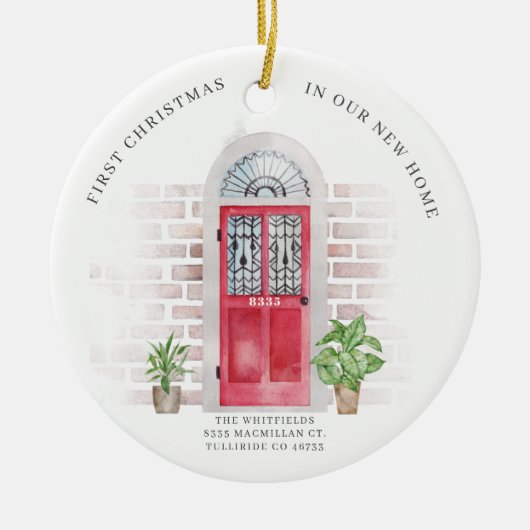 Eerste Kerstmis Nieuwe Rode Deuren van het Huis Ch Keramisch Ornament (Voorkant)