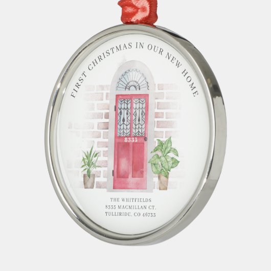 Eerste Kerstmis Nieuwe Rode Deuren van het Huis Ch Metalen Ornament (Links)