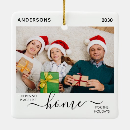 Eerste Kerstmis Nieuwe startende Feestdagen 2 Foto Keramisch Ornament (Achterkant)