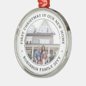 Eerste Kerstmis Nieuwe startfoto Modern Black Whit Metalen Ornament (Links)