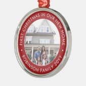 Eerste Kerstmis Nieuwe startfoto Moderne Rood & Wi Metalen Ornament (Links)