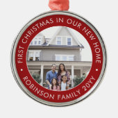 Eerste Kerstmis Nieuwe startfoto Moderne Rood & Wi Metalen Ornament (Voorkant)