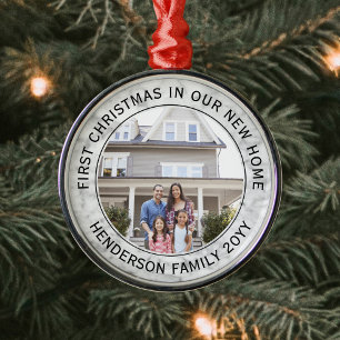 Eerste Kerstmis Nieuwe startfoto van Elegant Faux  Metalen Ornament