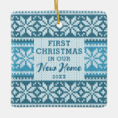 Eerste Kerstmis Nieuwe startpagina Snowflake Faux Keramisch Ornament (Voorkant)