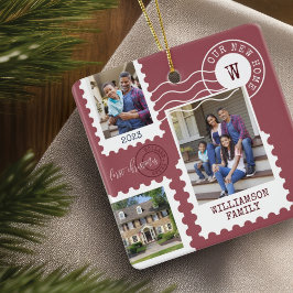 Eerste Kerstmis Nieuwe Stempelfoto's voor thuisfin Keramisch Ornament