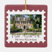 Eerste Kerstmis Nieuwe Stempelfoto's voor thuisfin Keramisch Ornament (Achterkant)