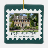 Eerste Kerstmis Nieuwe Stempelfoto's voor thuisfin Keramisch Ornament (Achterkant)