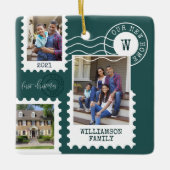 Eerste Kerstmis Nieuwe Stempelfoto's voor thuisfin Keramisch Ornament (Voorkant)