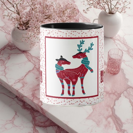 Eerste Kerstmis Noordse Snowflakes Reindeer Couple Mok