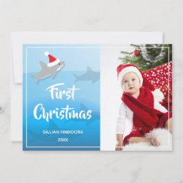 Eerste Kerstmis Oceaan en haai foto vakantie Kaart