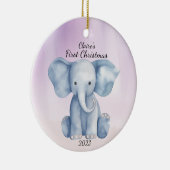 Eerste Kerstmis Olifant Roze Gepersonaliseerd Keramisch Ornament (Rechts)
