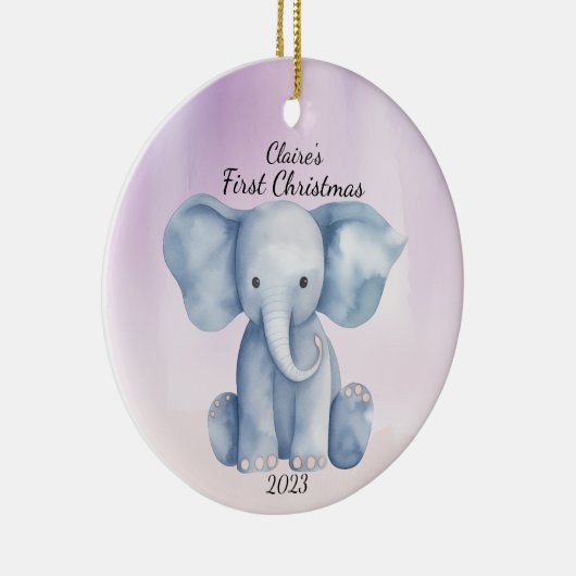 Eerste Kerstmis Olifant Roze Gepersonaliseerd Keramisch Ornament (Rechts)