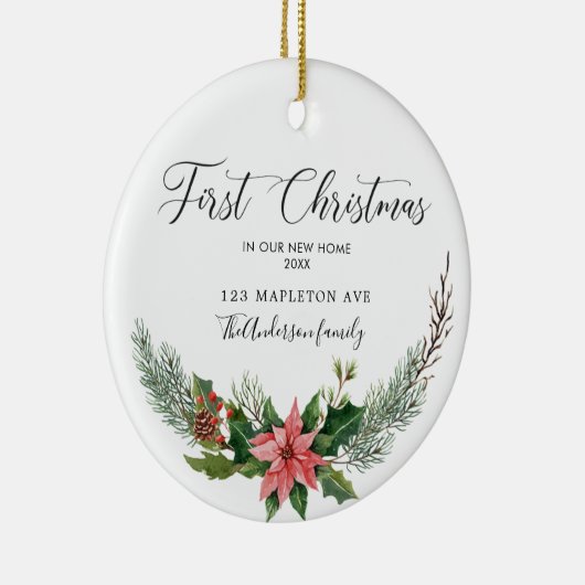 Eerste Kerstmis ons nieuwe thuis met namen Keramisch Ornament (Rechts)