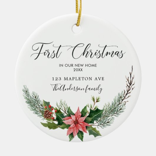 Eerste Kerstmis ons nieuwe thuis met namen Keramisch Ornament (Voorkant)