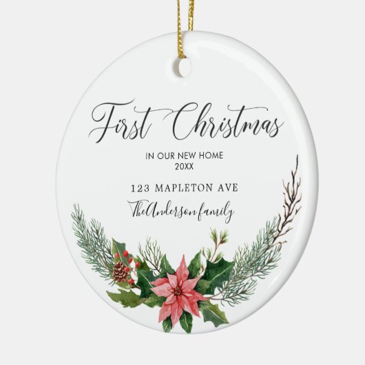 Eerste Kerstmis ons nieuwe thuis met namen Keramisch Ornament (Links)