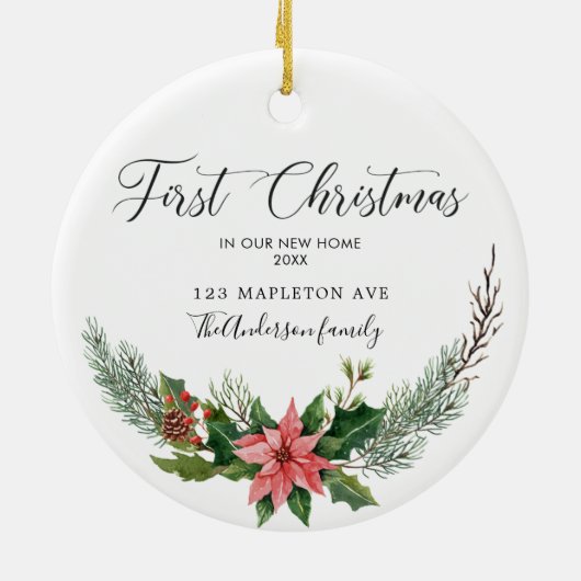 Eerste Kerstmis ons nieuwe thuis met namen Keramisch Ornament (Achterkant)