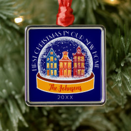 Eerste Kerstmis Onze Nieuwe Huis Snowglobe Kerstmi Metalen Ornament