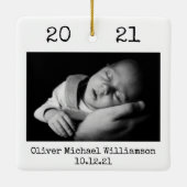 Eerste Kerstmis: Oom Zwart en Wit Eenvoudig Keramisch Ornament (Achterkant)