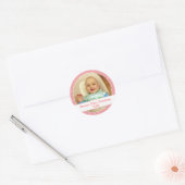 Eerste Kerstmis op maat gemaakte foto roze sticker (Envelop)