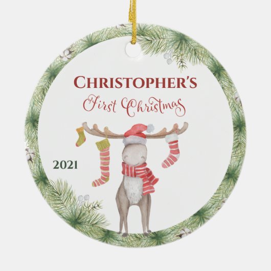 Eerste Kerstmis op maat gesneden baby's Keramisch Ornament (Achterkant)