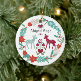 Eerste Kerstmis op maat van Deer en Wreath Baby Keramisch Ornament