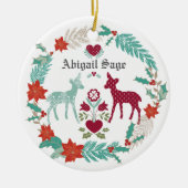 Eerste Kerstmis op maat van Deer en Wreath Baby Keramisch Ornament (Voorkant)