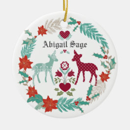 Eerste Kerstmis op maat van Deer en Wreath Baby Keramisch Ornament