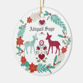 Eerste Kerstmis op maat van Deer en Wreath Baby Keramisch Ornament (Links)