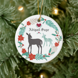 Eerste Kerstmis op maat van Deer en Wreath Baby Keramisch Ornament