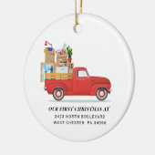 Eerste Kerstmis op New Home Red Loaded Truck Keramisch Ornament (Links)