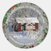 Eerste Kerstmis op onze nieuwe foto van Home Ronde Sticker (Voorkant)