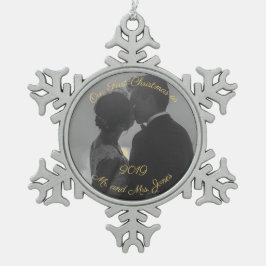 Eerste Kerstmis op persoonlijke titel als gehuwd p Tin Sneeuwvlok Ornament