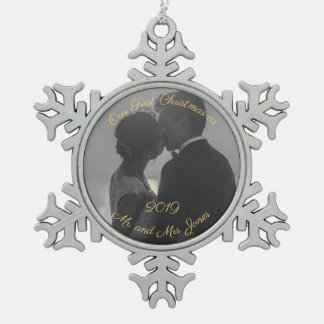 Eerste Kerstmis op persoonlijke titel als gehuwd p Tin Sneeuwvlok Ornament