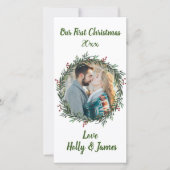 Eerste Kerstmis, Paars Foto, Namen Kaart (Voorkant)