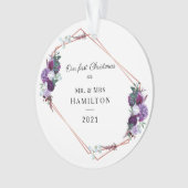 Eerste Kerstmis Paarse Floral Geometric Lijst Ornament (voorkant)